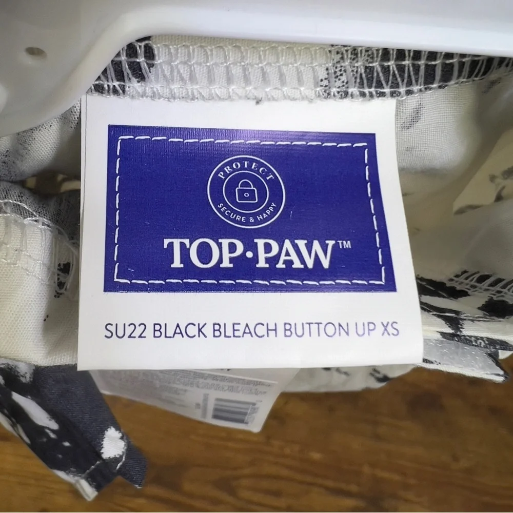 Top Paw Dog Size X-Small Button Up Shirt Black Bleach Button Up Black & White